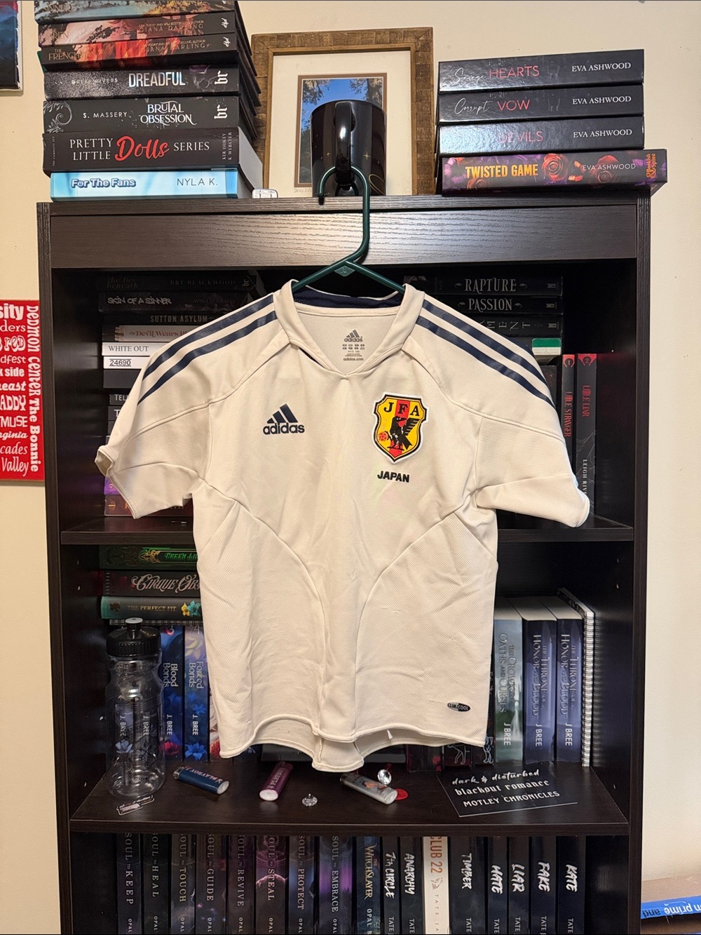 adidas White Japan Youth Soccer Jersey with Navy Stripes